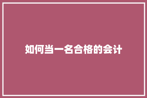 如何当一名合格的会计