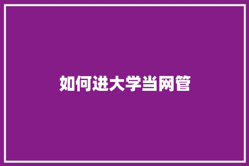 如何进大学当网管