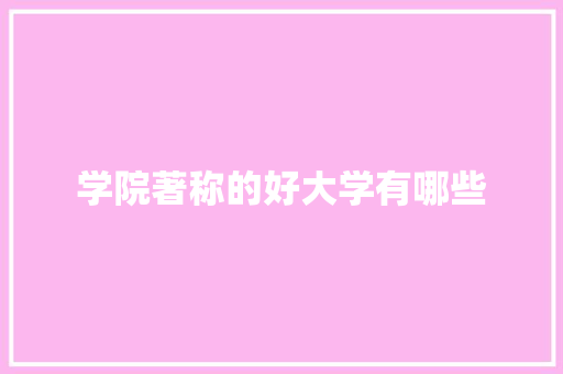 学院著称的好大学有哪些