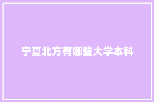 宁夏北方有哪些大学本科