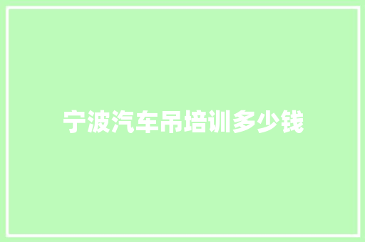 宁波汽车吊培训多少钱