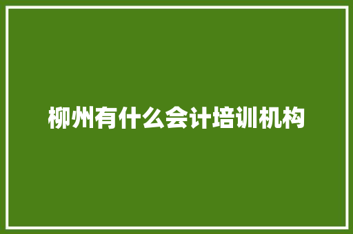 柳州有什么会计培训机构