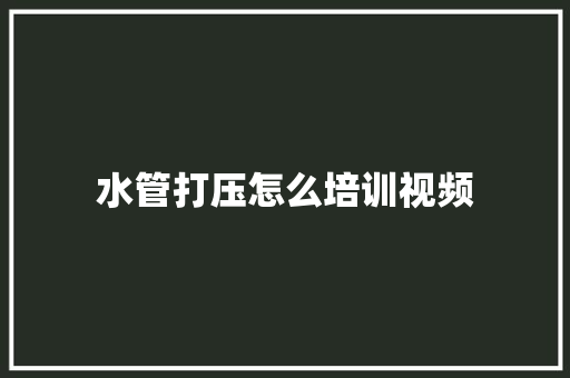 水管打压怎么培训视频