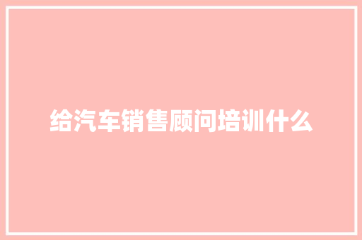 给汽车销售顾问培训什么