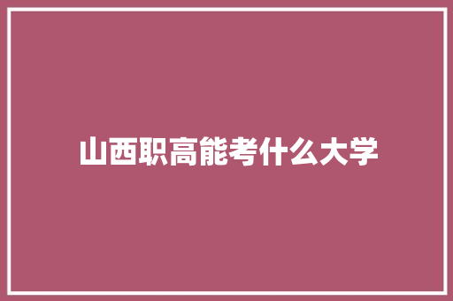 山西职高能考什么大学