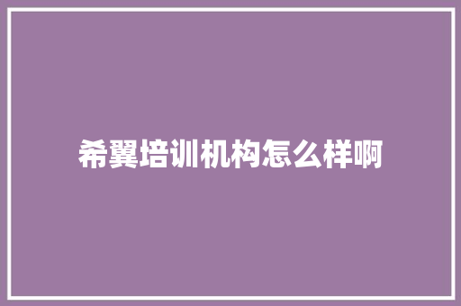 希翼培训机构怎么样啊