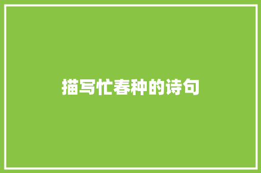 描写忙春种的诗句