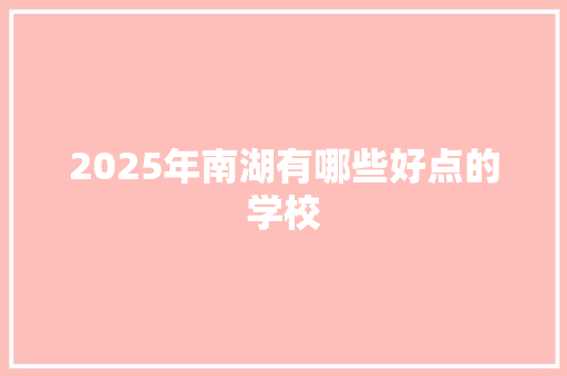 2025年南湖有哪些好点的学校