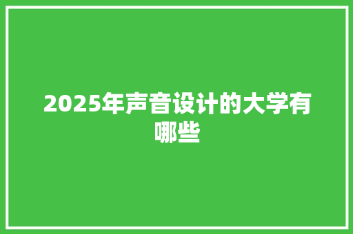 2025年声音设计的大学有哪些