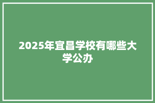 2025年宜昌学校有哪些大学公办