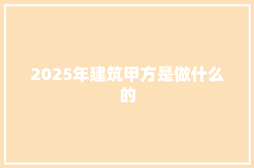 2025年建筑甲方是做什么的