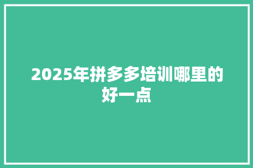 2025年拼多多培训哪里的好一点