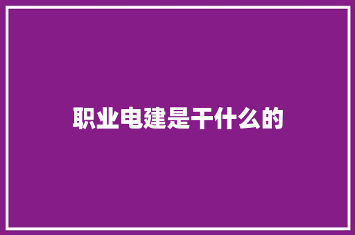 职业电建是干什么的