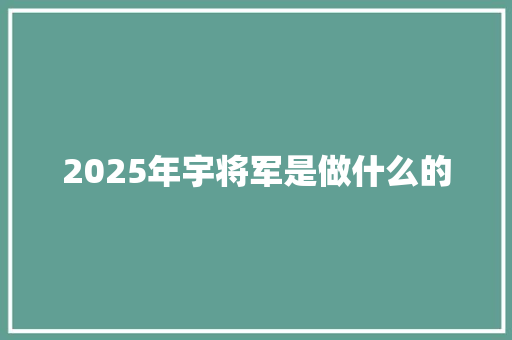 2025年宇将军是做什么的