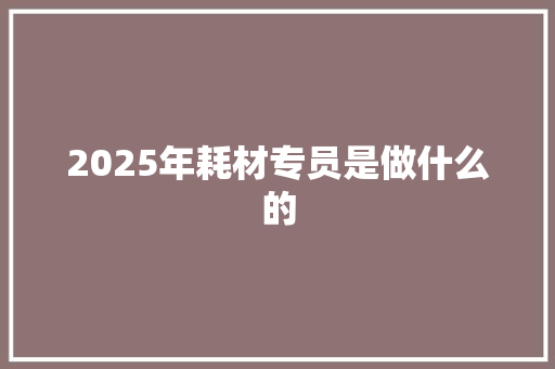 2025年耗材专员是做什么的