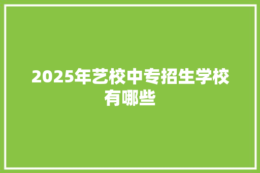 2025年艺校中专招生学校有哪些