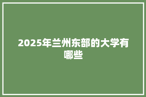 2025年兰州东部的大学有哪些