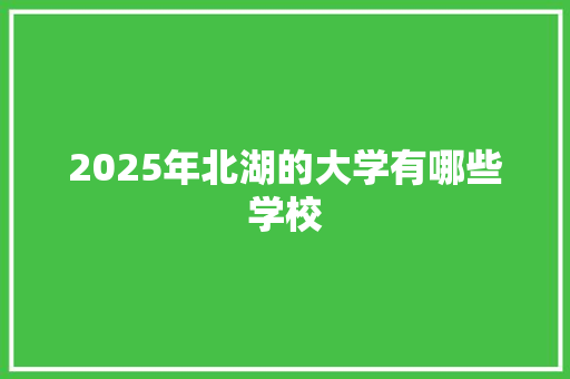 2025年北湖的大学有哪些学校