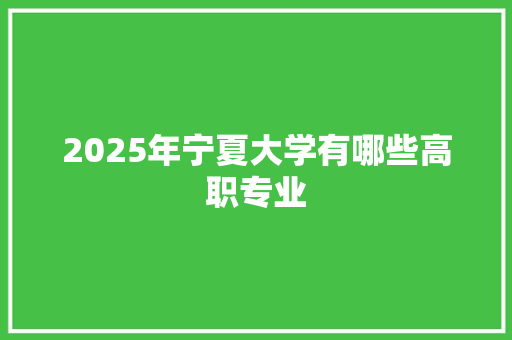 2025年宁夏大学有哪些高职专业