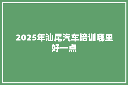 2025年汕尾汽车培训哪里好一点