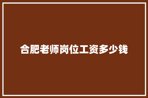 合肥老师岗位工资多少钱