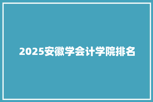 2025安徽学会计学院排名
