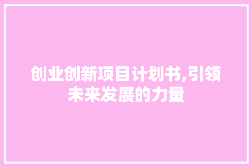 创业创新项目计划书,引领未来发展的力量