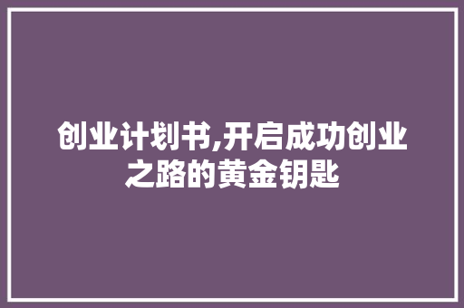 创业计划书,开启成功创业之路的黄金钥匙
