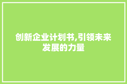 创新企业计划书,引领未来发展的力量