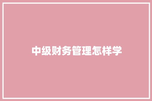 中级财务管理怎样学