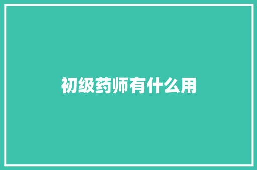 初级药师有什么用