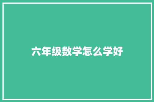 六年级数学怎么学好