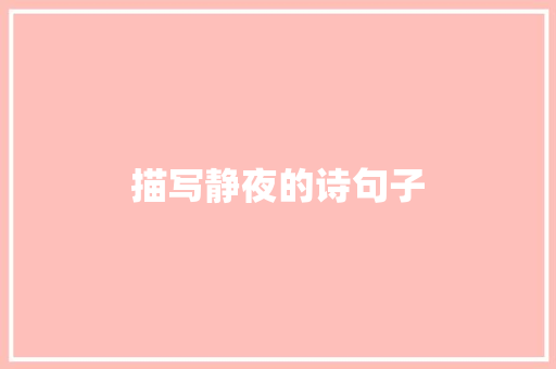 描写静夜的诗句子