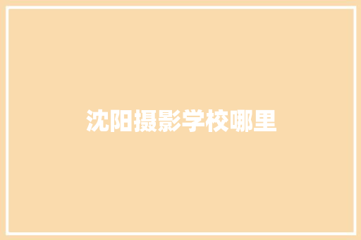 沈阳摄影学校哪里