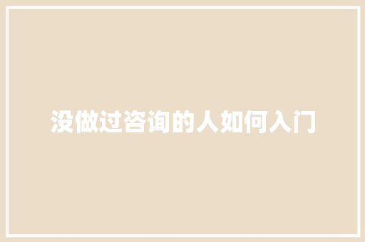 没做过咨询的人如何入门