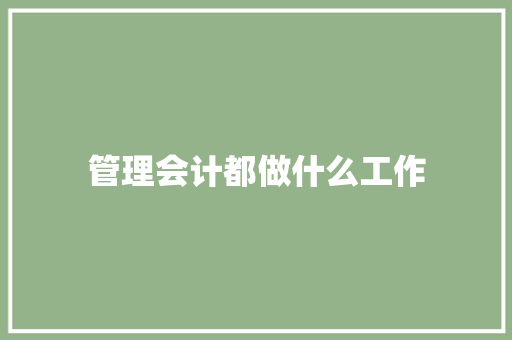 管理会计都做什么工作
